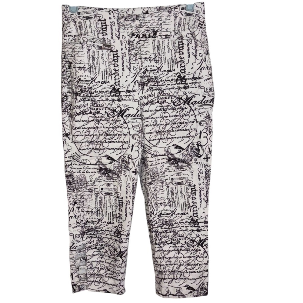 Vintage Crop Pants 90’s White with Black French Graphics Breezes Women’s Size 10